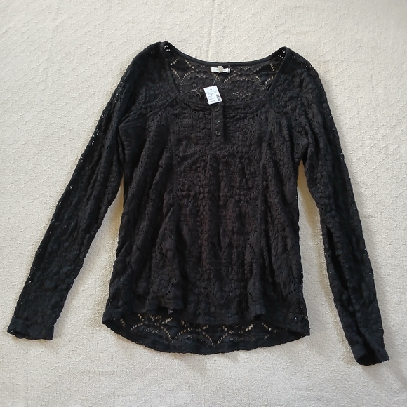 maurices ♡ lace lined long sleeve shirt black - Picture 1 of 8